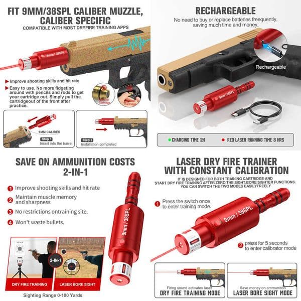 9MM/38SPL dual-purpose magnetic laser training calibrator dry powder laser training cartridge X260529