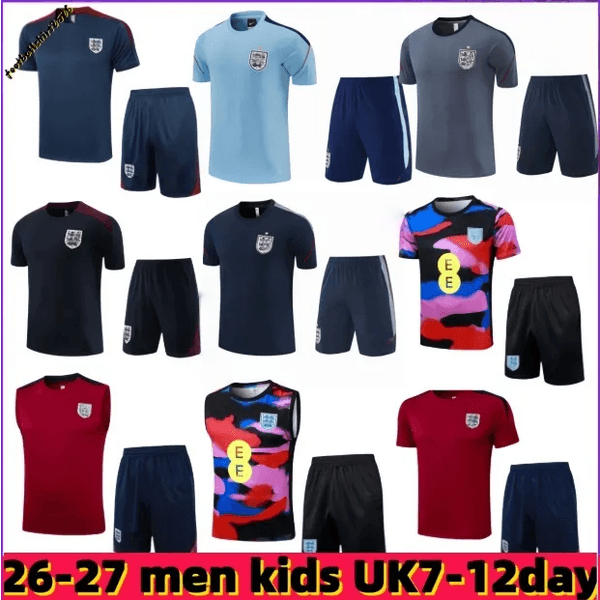 26 27 englands tracksuit Short sleeves training suit KANE STERLING ZIYECH MOUNT FODEN 2026 cfc englandS training suit MENS KIDS national football sets uniform KIT