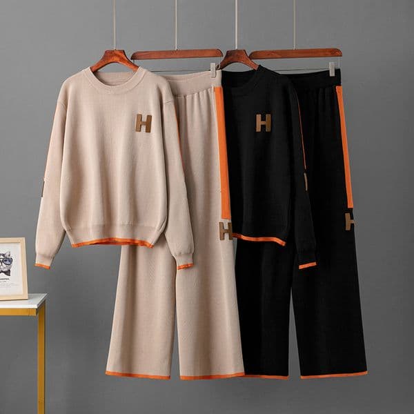 Clothing Set For Women European And American Style Round Neck Knitted Top Loose Casual Sweatpants Fashion Daily Wear