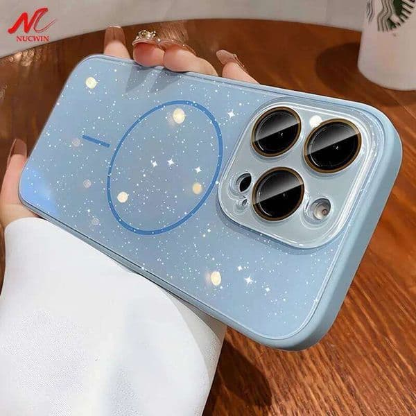 Luxury Glitter Magsafe Case iPhone 15 16 Plus 13 12 14 11 Pro Max Camera Protector Wireless Charge PC Cover for iPhone16