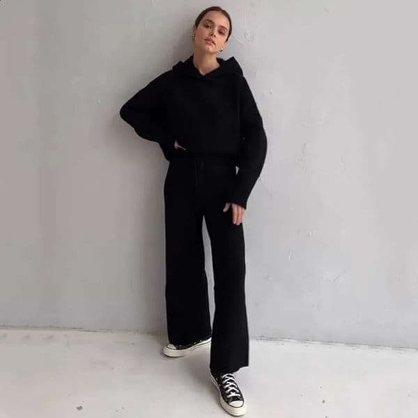 Knitted Sweat Suits Women Matching Tracksuit Sets Hoodies And Wide Leg Pants Loungewear Sweater Set Two Piece Outfits 240810 0Cf