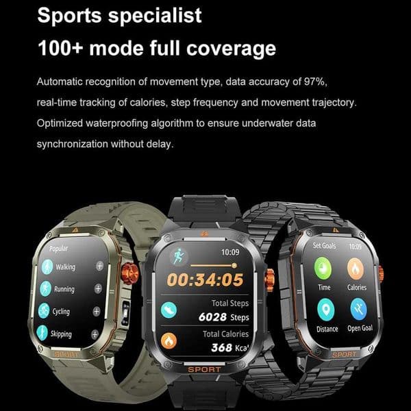 2025 New Smart Watch LED Flashlight Military Sport Watches 201 Sn Health Monitor Call Waterproof Smartwatch MenJ260601