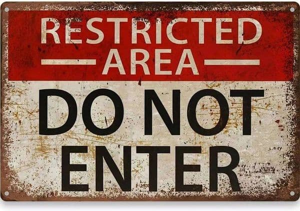 Distinctive Restricted Area Sign - Premium Metal Tin Wall Art with Do Not Enter Warning, es Size, Durable, Waterproof, Easy to H 26L0601