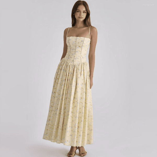 Casual Dresses Suninbox Summer Floral Print Spaghetti Strap Maxi Dress Women Elegant Vintage Holiday Party Beach Wear