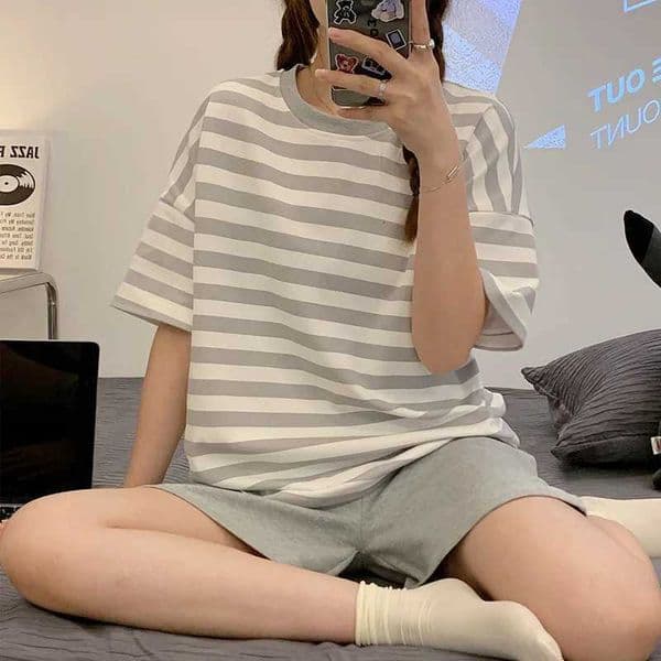 New Pajamas Female Summer Short-Sleeved Shorts Suit Korean Version of the Student Sweet Cute Cartoon Ms Loose Homewear Suit L2605251