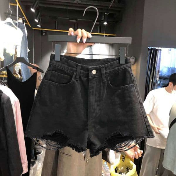 Raw Hem Denim Shorts For Women New Plus Size Loose Fit For Curvy Women, Korean Version A-Line Ripped Hot Pants For Summer C0f
