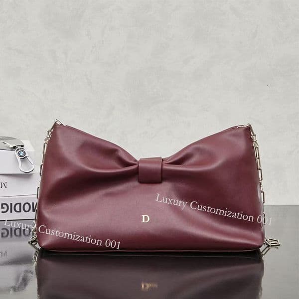 15A Clone Quality Letter D2026 Summer New Women's One Shoulder Messenger Hand Chain Bow Calf Leather Commuting Leisure Shopping Bag Handbags Crossbody