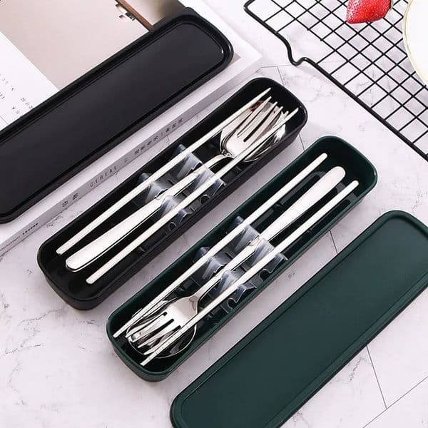 3pcs 410 Stainless Steel Portable Cutlery Set Mirror Polished Edge Rounded Comfortable Knife Fork And Spoon Three Piece 260601