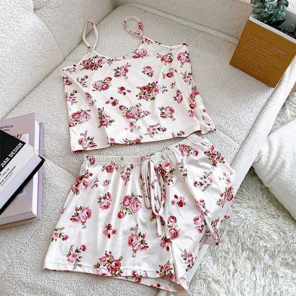 FINETOO 2Pcs Satin Pajama Set for Women Sleepwear Sexy Strap Vest Top Shorts Nightwear Pijamas Sexy Sleep Shorts Set Sleepwear L260525