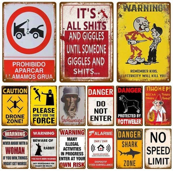 For Bar Pub Garage Cafe Club Man Cave Home Wall Decor Mural Plate Art Caution Tin Sign Warning Vintage Metal Plaque 26L0601