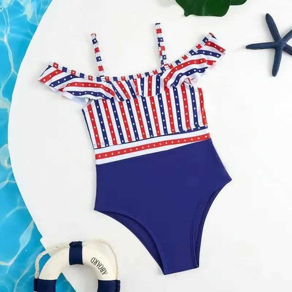2026 Girls Printed Swimsuit One Piece Kids Ruffle Strappy Swimwear Children Swimming Bathing Swim Suit BeachwearT260601