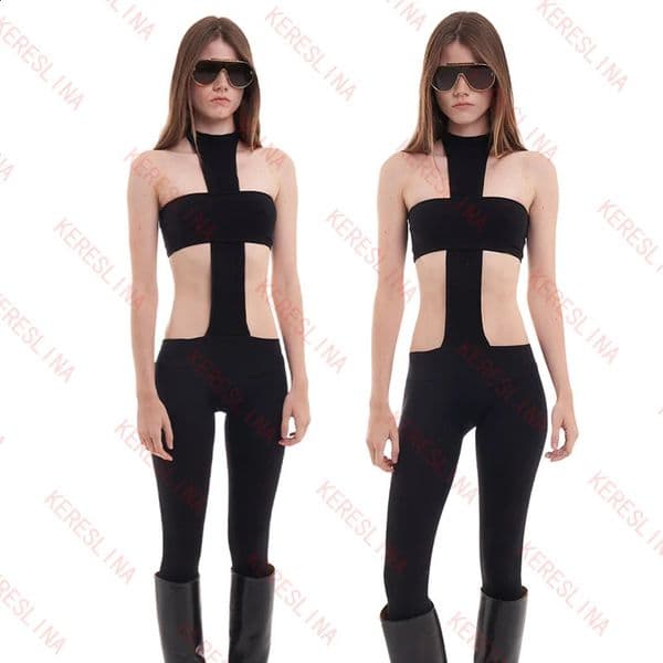 Y2K goth emo girl streetwear American style retro sexy halter neck slim womens tights high street Harajuk punk jumpsuit trousers 260530