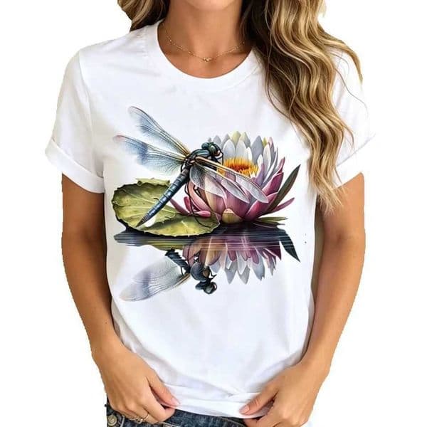 Womens Hot Pink Bird Print round Neck Short Sve T-shirt Fashion Trendy Aesthetic Top Summer Polyester Fabric D260601