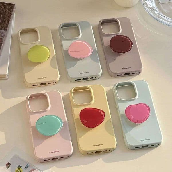 Korean Style Simple Solid Colors With Phone Holder Stand Case For iPhone 17 16 15 14 13 12 Pro Max Shockproof Protective Cover 26Y0601