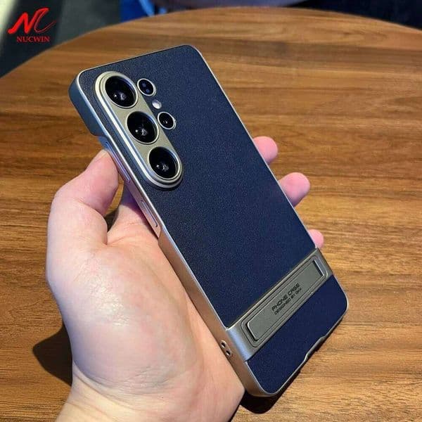 For Samsung Galaxy S26 Ultra S26Ultra Case Business Lichee Leather Matte Invisible Bracket Stand Holder Plating Phone Cover