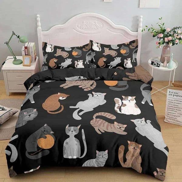 3PCS Single-sided Printed ,Comforter Cartoon Cute Cat Duvet Cover Pillows Comfortable Bedspreads Bedding Set 26Y0601