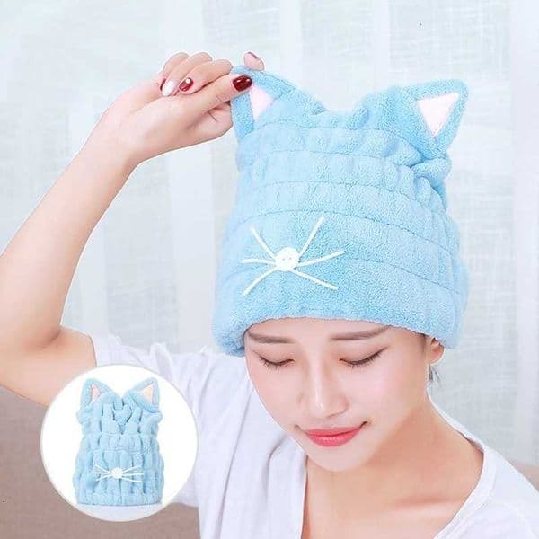 Strong Bath Cute Drying Cat Cap Microfiber Absorbing Hair-drying Towel Long Soft Special Dry Hair Cap Towel with Coral Velvet C260601