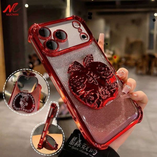 Luxury Glitter Apple Mirror Stand Holder Case For iPhone17 15 11 12 13 14 Pro Max 16 Plus Air Plating Airbag Soft TPU Cover