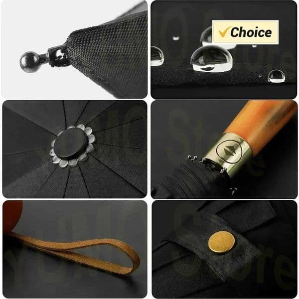 Fully Automatic Wooden Handle Umbrella Men High End Business Folding Umbrella UV Protection Womens Parasol Sunny and Rainy UseJ260601