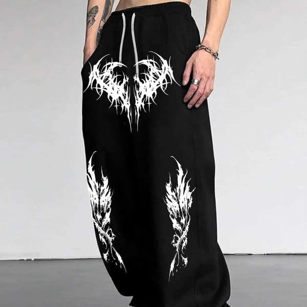 Gothic dark style mens casual sports jogging pants fashion trend sports long wide leg pants men clothing baggy pants D260601