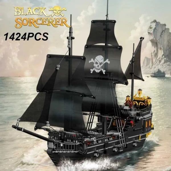 2026 New Build Block Set 1424Pcs Black Pirate Brick Ship Building Blocks Skeleton Ghost Boat Model Assembly Bricks Toys Desktop Decoration Kids Christmas G 11