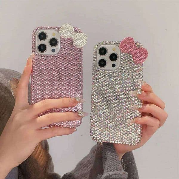The Sparkling Diamond water diamond bow case is suitable for iPhone17pro 15, 14, 13, 16ProMax phone cases 26Y0601