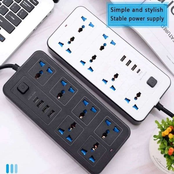 Universal Strip with 3 USB Type C Port Safety Door 2M Extension Cord AC Outlets Power Socket for Home Office EU/US/UK Plug