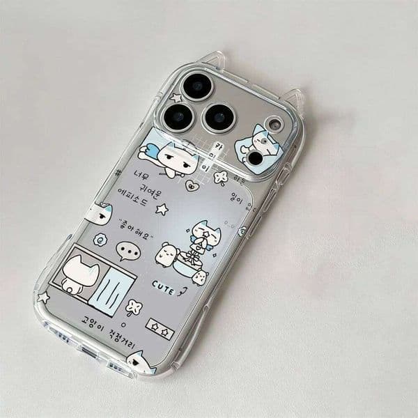 Cute Korean Ins Style Kitten Phone Case For iPhone 17 Air 16 15 14 11 13 12 Pro Max XSMax XS XR X Cat Ears Soft Cover