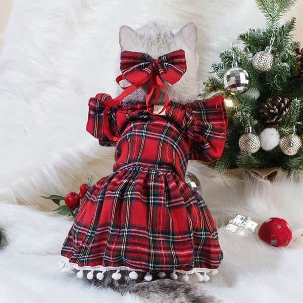 Source Factory Dog In Stock Pet Dress Cat Apparel Christmas Plaid Clothes Bamubi