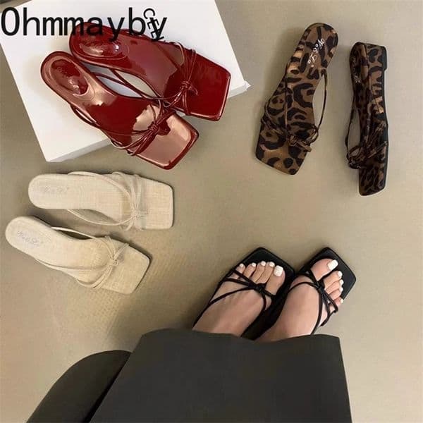 Summer Women Wedges Heel Flip Flop Fashion Leopard Print Clip Toe Slides Ladies Outdoor Beach Dress Slippers 260529