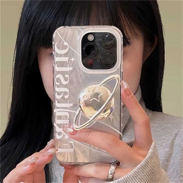 Silver Luxury 3D Planet Love Mirror Metal Bracket Phone Grip Tok Holder For iPhone Accessories Finger Ring Stand GiftJ260601
