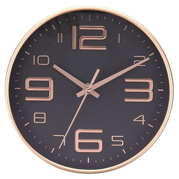 Uxcell 8 Inch Clocks Quartz Battery Operated Silent Non-Ticking 3D Numbers Round Wall Clock for Office Bedroom Living Room 26Y0601