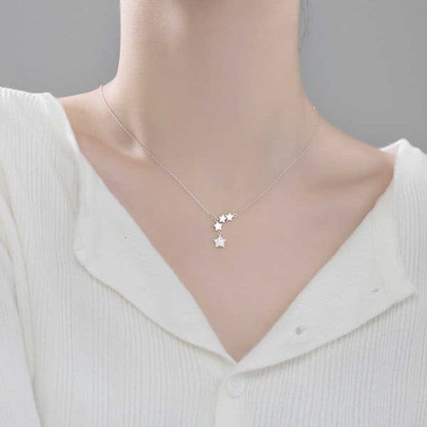 Star Silver 925 Sterling Tassel Necklace Glitter Zircon Five-pointed Star Pendant Female Simple Clavicle Chain High Jewelry Gift M260601