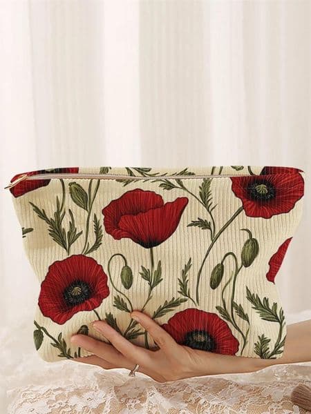 Cosmetic Bags 1 Floral Patterned Printed Corduroy Makeup Bag Lightweight Zipper Storage Box Multifunctional With Lining