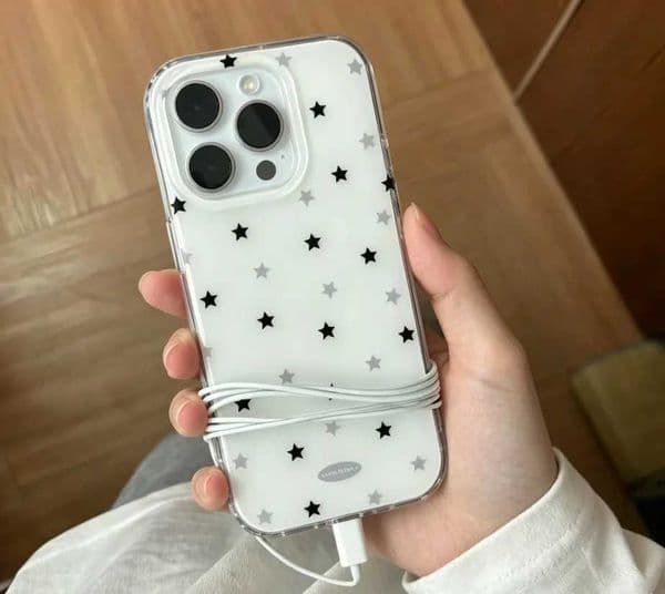 White Minimalist Black Star Clear Phone Case for iPhone 17 16 15 14 13 12 11 Air Pro Max 14 Plus Shockproof Cute Aesthetic Cover Z260601