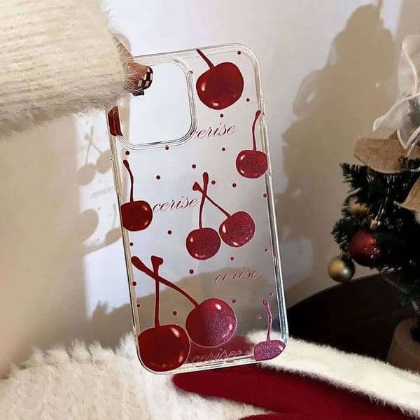 Ins Red Cherry Small Dot Phone Case For iPhone Air 17 16 15 14 13 12 11 Pro Max XSMax XS XR X Transparent Soft Cover