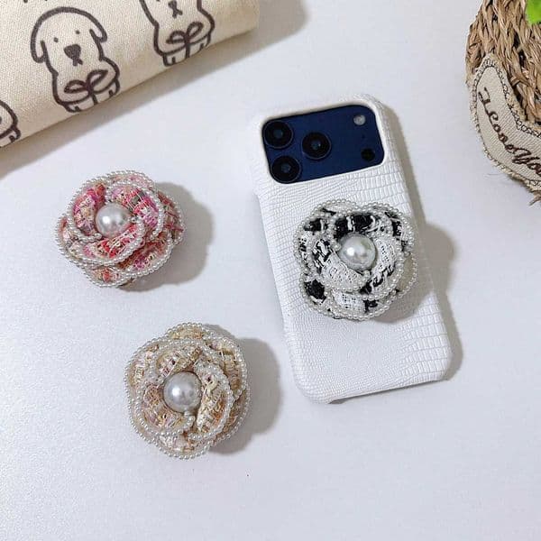 Pearl-edged linen flowers invisible suction Griptok Phone Holder for IPhone port Socket Pocket Grip Tok Stand BracketJ260601