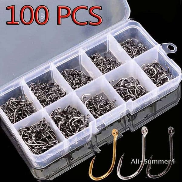 100Pcs Set Carbon Steel Single Circle Hook Fly Fishing Jip Barbed Carp Hooks Sea Tackle Accessories S260529 d78