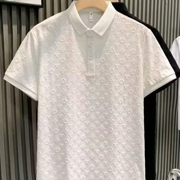 Men's Poloshirt T Shirts Polo Shirt Mens Polo Embossed Monogram Polo Shirt Summer New Fashion Slim Fit Turn-down Collar Half Sleeve Casual Tops For Daily Outfit