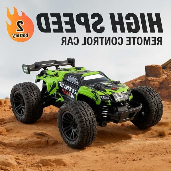 Hot RC High-Speed Off-Road Car for Kids Adults - Alloy Green/Red LED Headlights Red Remote Control Perfect for Indoor Out L260601