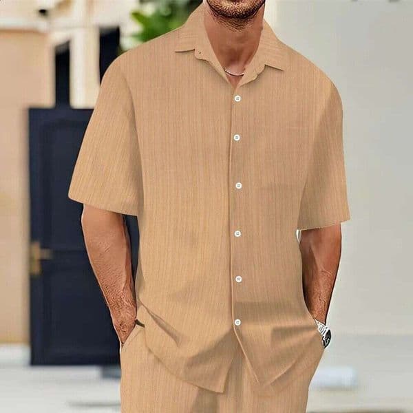 Mens Shortsleeved Shirts Summer Solid Color Turndown Collar Casual Beach Style Plus Size 260529 B0e