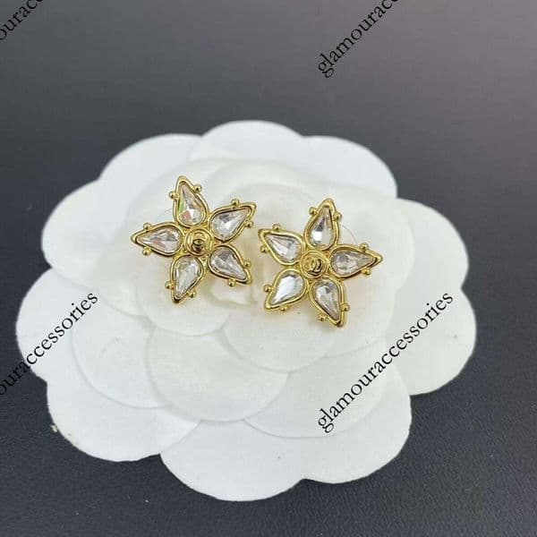 Designer jewelry cc earrings s new s full diamd double C earrings water drop diamds sembled into a five pointed star shape women s channels earrings