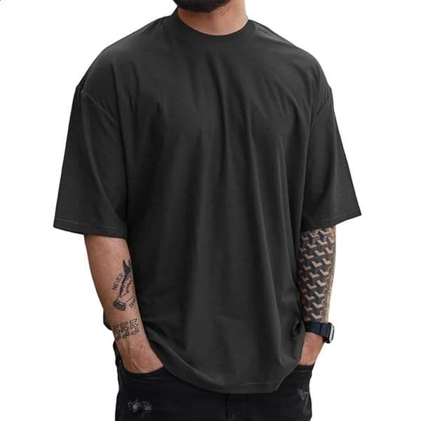 Mens Oversized T-Shirts Fashion Loose Fit Crewneck Tshirt Streetwear Heavyweight Short Sleeve Tee Shirt Gym Workout Tops 260530