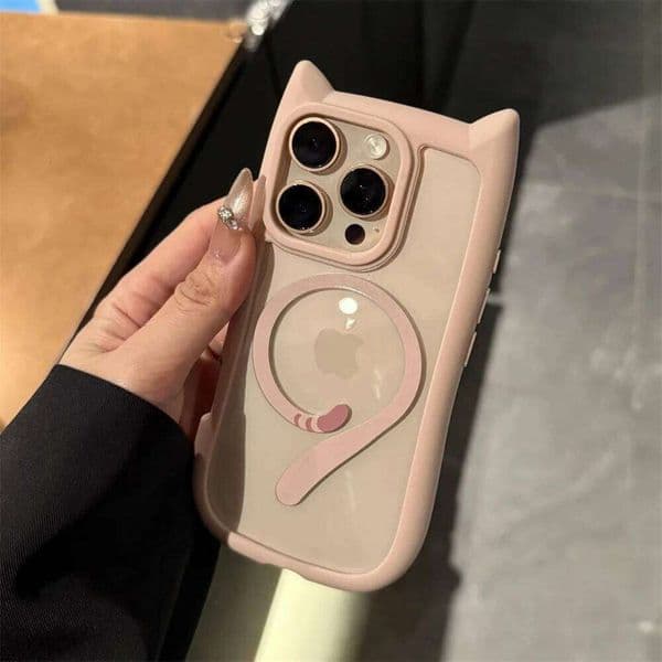 Cute Cartoon Cat Ear Magnetic Magsafe Case For iPhone 16 Pro Max 15 14 Plus 13 12mini 11 Wireless Charging Clear Cover