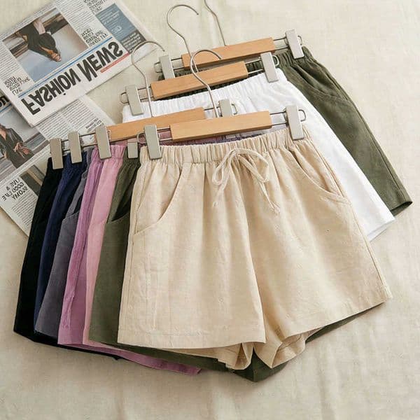 2026 New Women Cotton Linen Shorts Summer Casual Solid with Pockets Wide Leg Shorts Fashion All-match Loose Sport Short Pants C260601