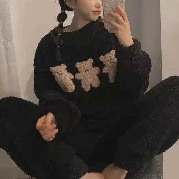 2pcs/Set Womens Pajamas Winter Facecloth Long-Sleeved Padded And Thickened Warm Student Pajamas Homewear Suit Bear Girls Clothe L260525
