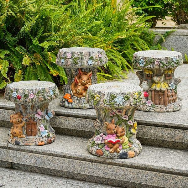 Artificial animal-shaped tree stump stool for outdoor garden balcony courtyard decoration flower pot and plant stand baseL260529