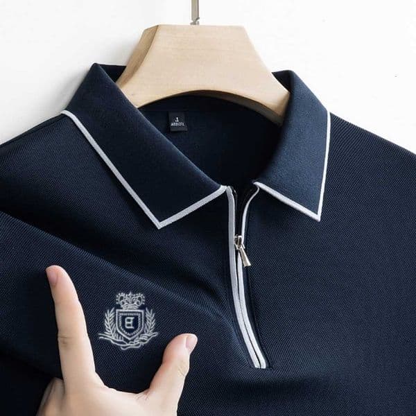 Product Autumn New Designer Spring Mens Long Sleeves Polo Shirt Zip Front with White Trim Embroidery Fashion T-Shirt Mens Wear H260601