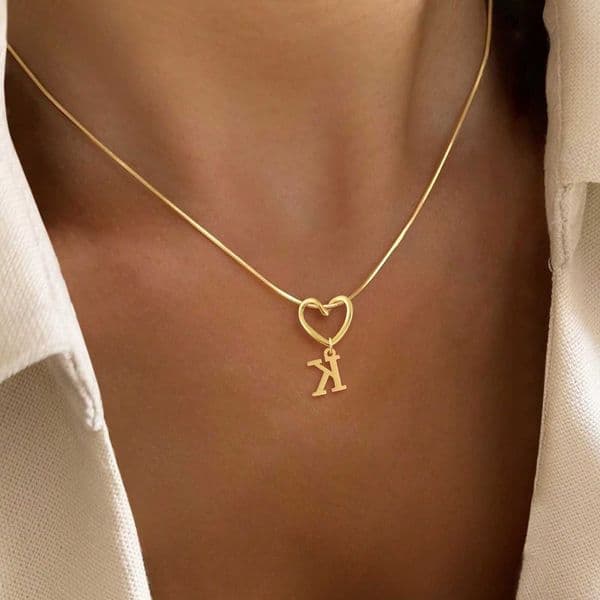Necklaces Gold Plated Letter for Women Hollow Heart Initial Pendant Stainless Steel Herringbone Chain Necklace For Women Jewelry M260601