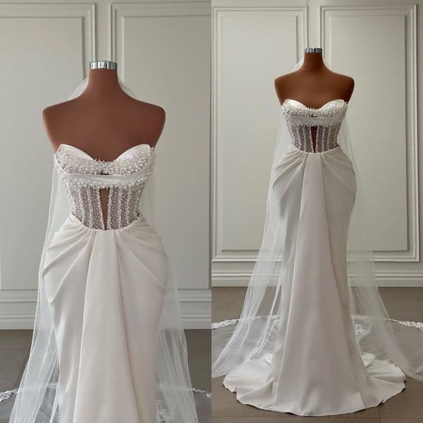 Fashion Mermaid Wedding Dress Sweetheart Neck Sleeveless Bridal Gowns Beaded Pearls Ruffles Sweep Train Dresses Custom Made vestidos de novia
